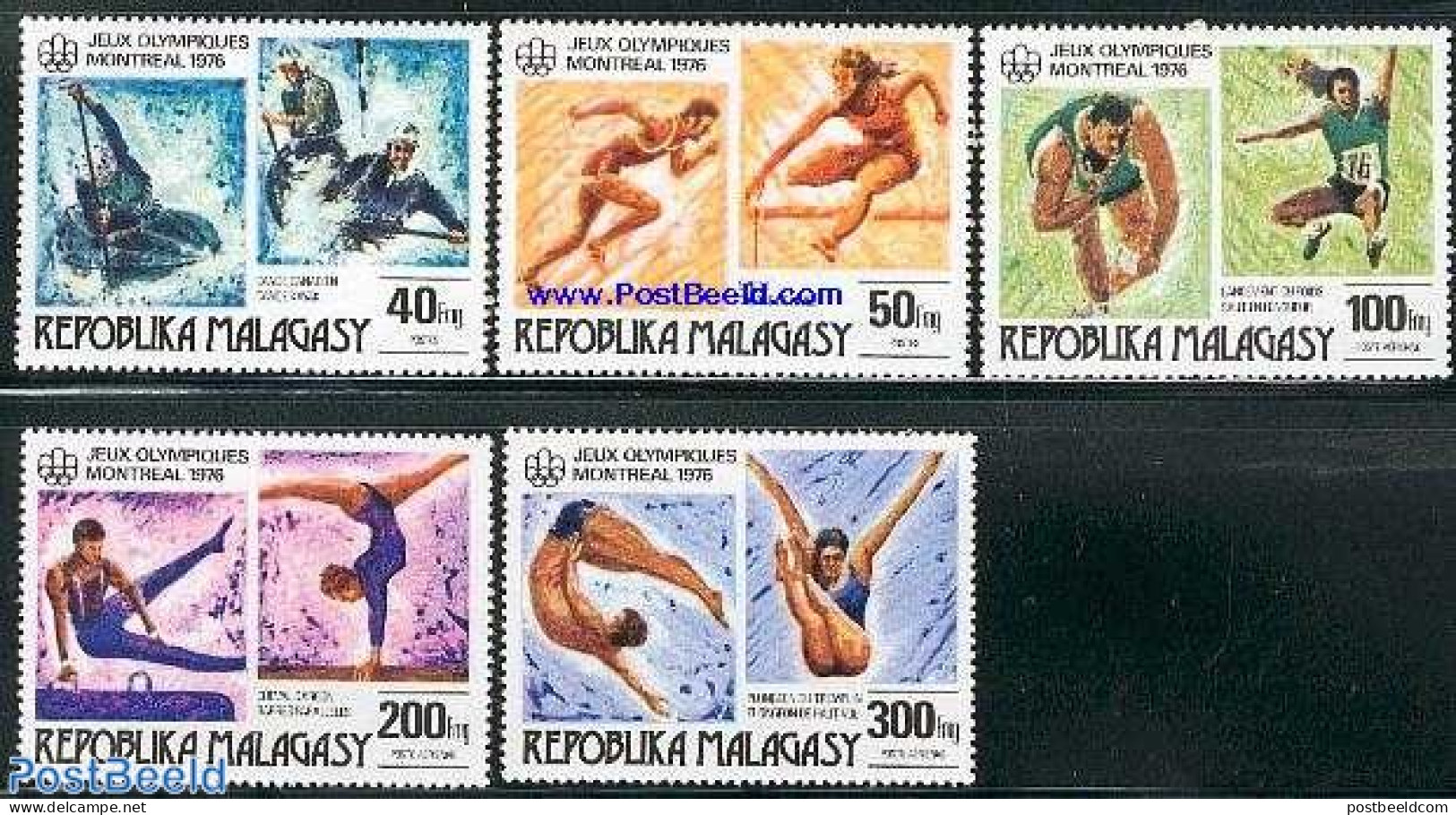 Madagascar 1976 Olympic Games Montreal 5v, Mint NH, Sport - Athletics - Kayaks & Rowing - Olympic Games - Swimming - Athlétisme