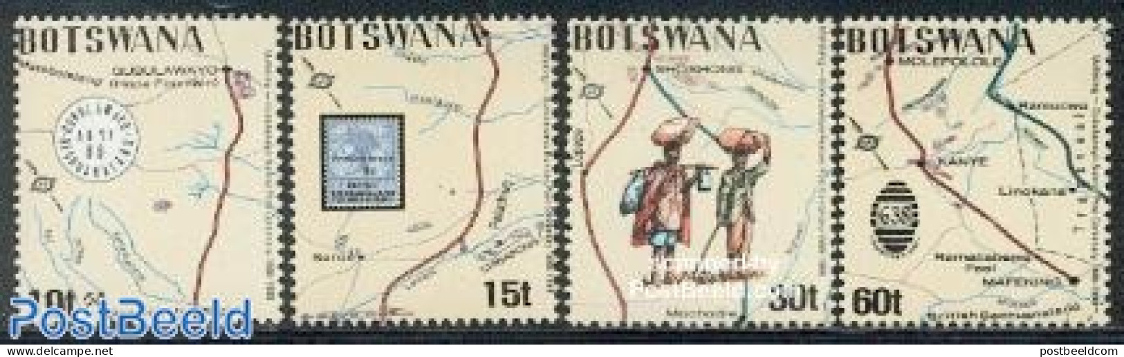Botswana 1988 Postal Line 4v, Mint NH, Various - Post - Stamps On Stamps - Maps - Post