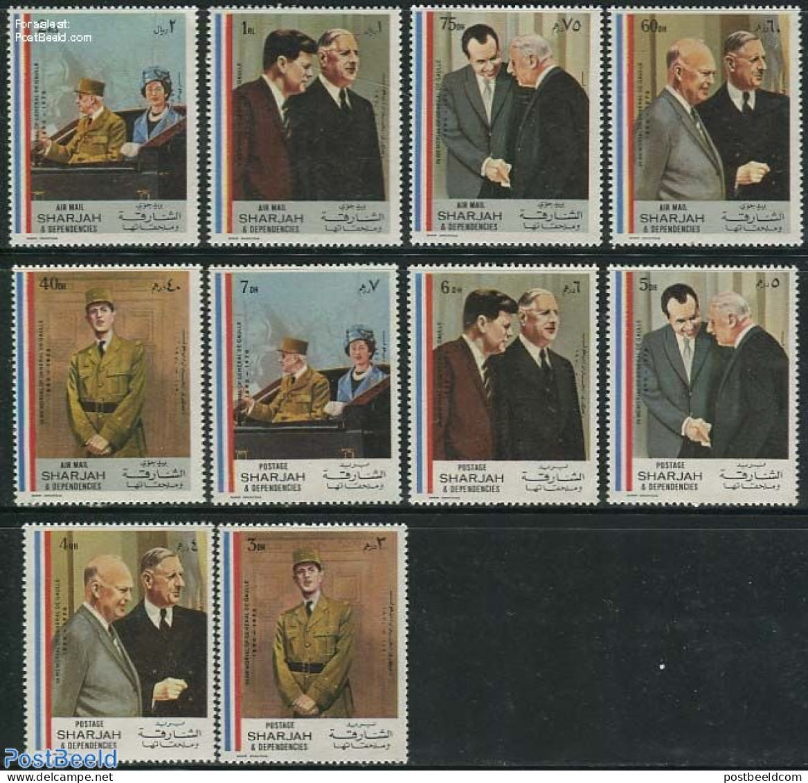 Sharjah 1971 Charles De Gaulle 10v, Mint NH, History - American Presidents - Politicians - Sharjah