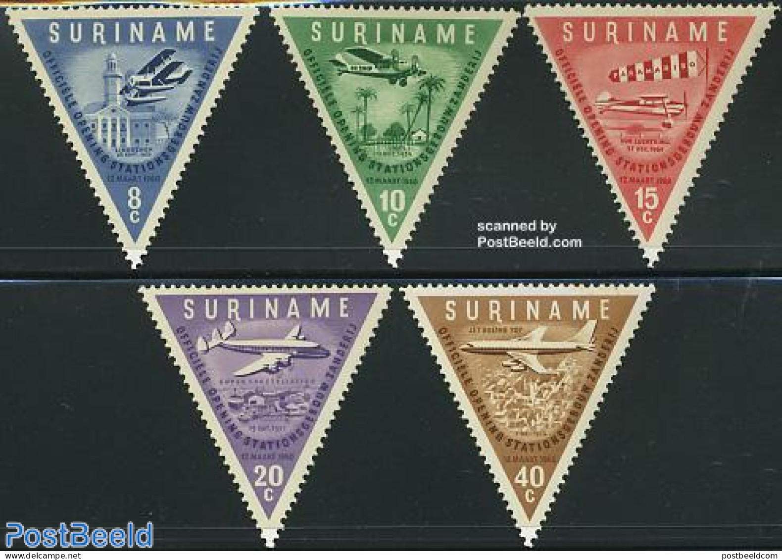 Suriname, Colony 1960 Zanderij Airport 5v, Mint NH, Transport - Aircraft & Aviation - Vliegtuigen