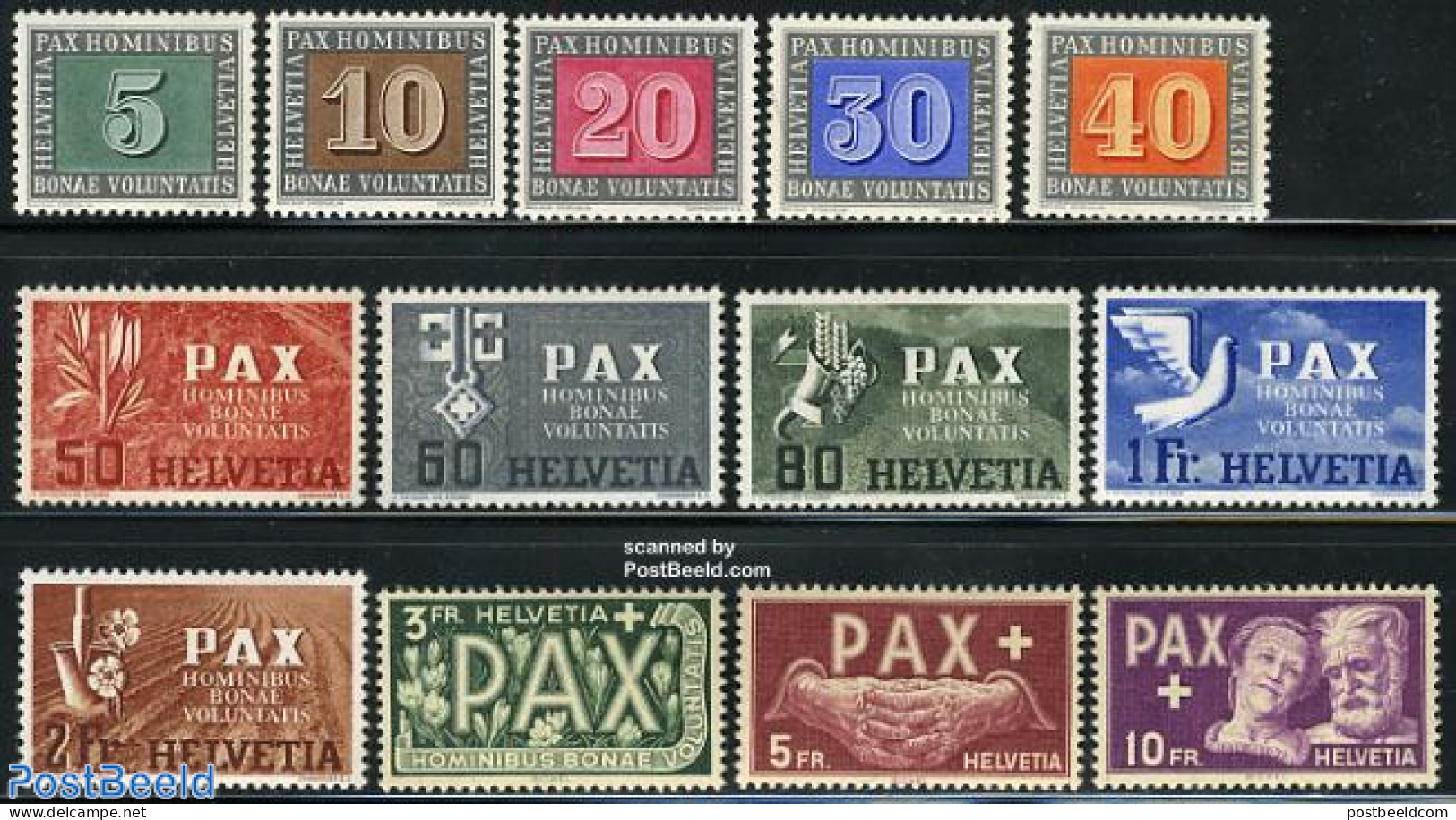 Switzerland 1945 Pax Europa 13v, Mint NH, History - Religion - Europa Hang-on Issues - Bible Texts - Unused Stamps