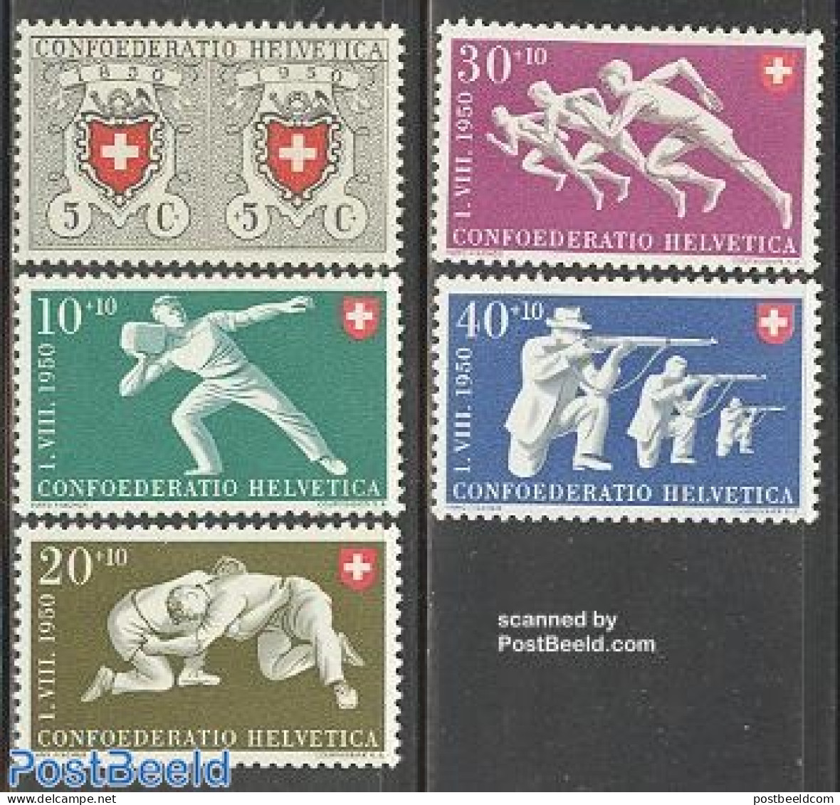Switzerland 1950 Pro Patria 5v, Mint NH, Sport - Athletics - Shooting Sports - Sport (other And Mixed) - Stamps On Sta.. - Ungebraucht