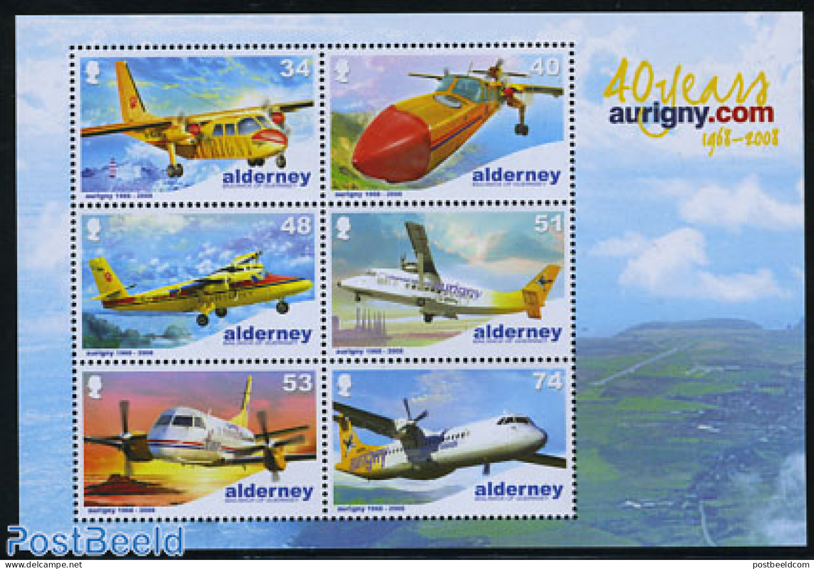 Alderney 2008 Aurigny Air Service 6v M/s, Mint NH, Transport - Various - Aircraft & Aviation - Lighthouses & Safety At.. - Vliegtuigen