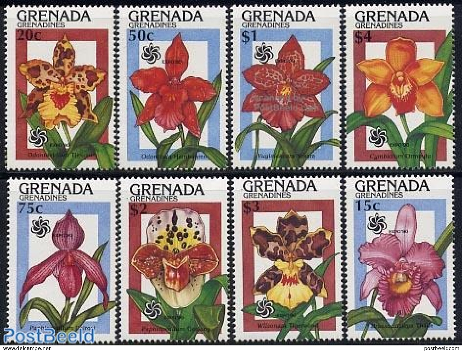 Grenada Grenadines 1990 Expo, Orchids 8v, Mint NH, Nature - Flowers & Plants - Orchids - Grenade (1974-...)