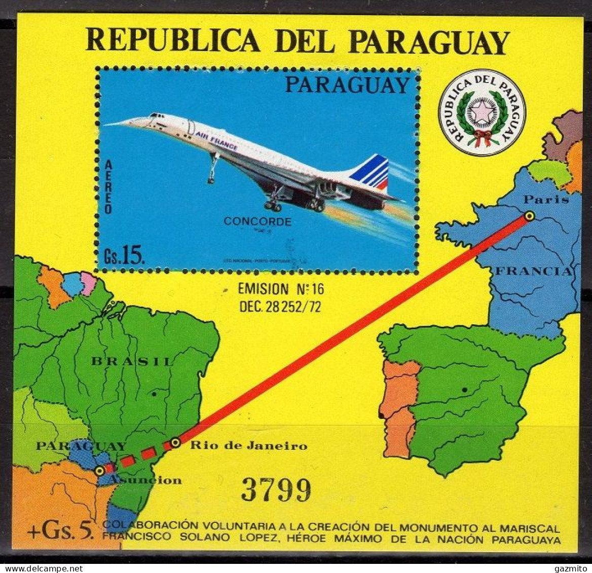 Paraguay 1975, Concorde, Map, BF - Paraguay