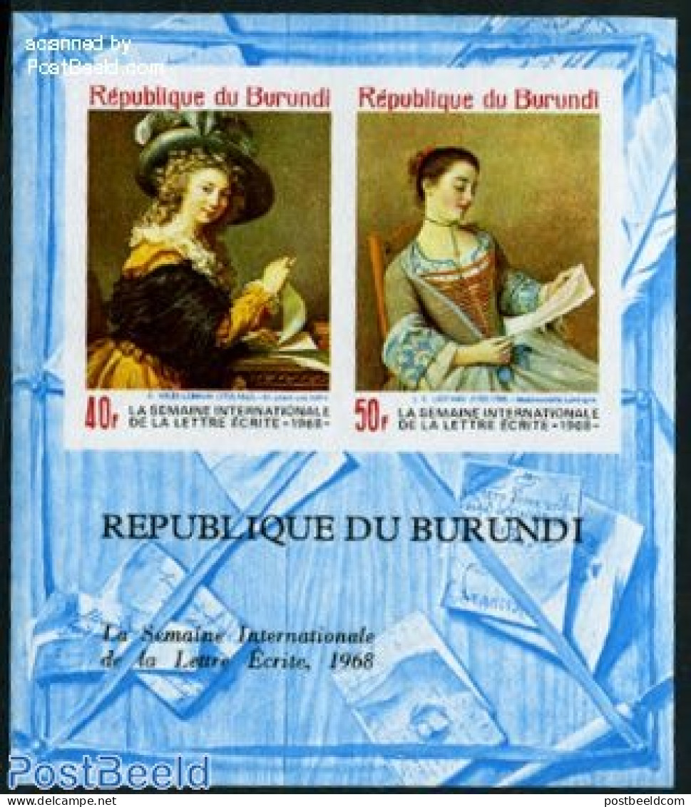 Burundi 1968 Letter Writing Week S/s Imperforated, Mint NH, Art - Paintings - Other & Unclassified