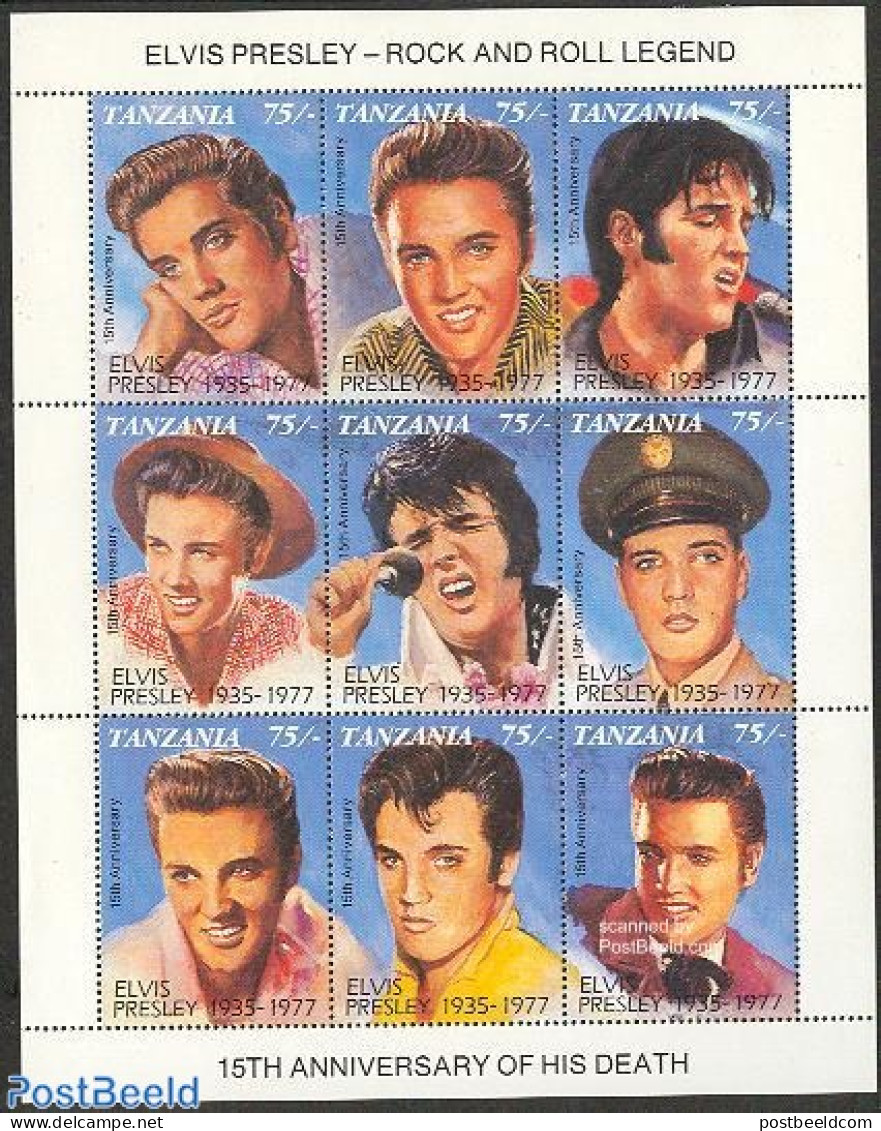Tanzania 1992 Elvis Presley Overprints 9v M/s, Mint NH, Performance Art - Elvis Presley - Music - Popular Music - Elvis Presley