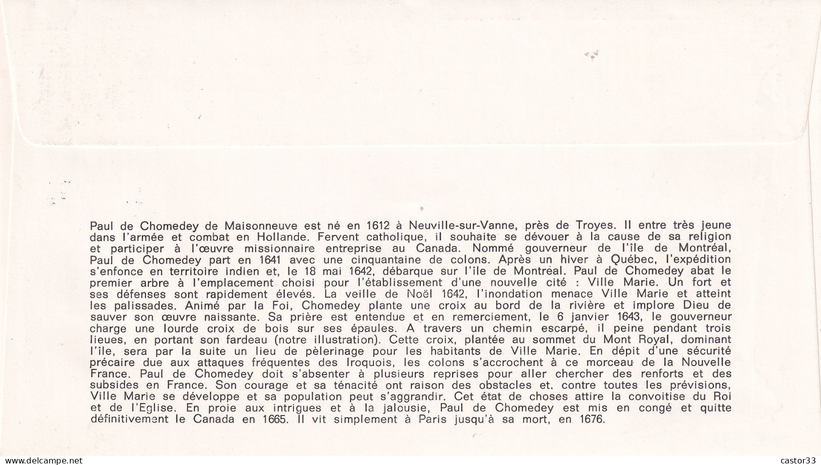 1er Jour, Paul De Chomedey, Sieur De Maisonneuve - 1970-1979