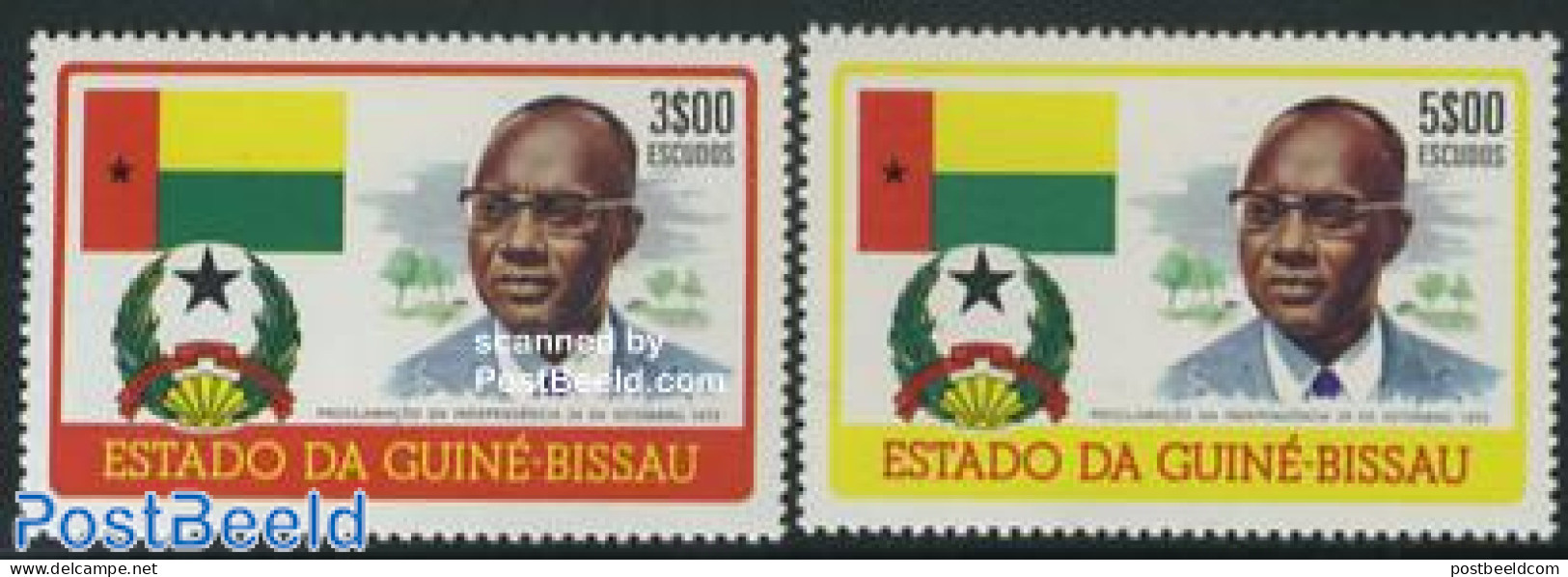 Guinea Bissau 1975 2 Years Republic 2v, Mint NH, History - Coat Of Arms - Flags - Politicians - Guinée-Bissau