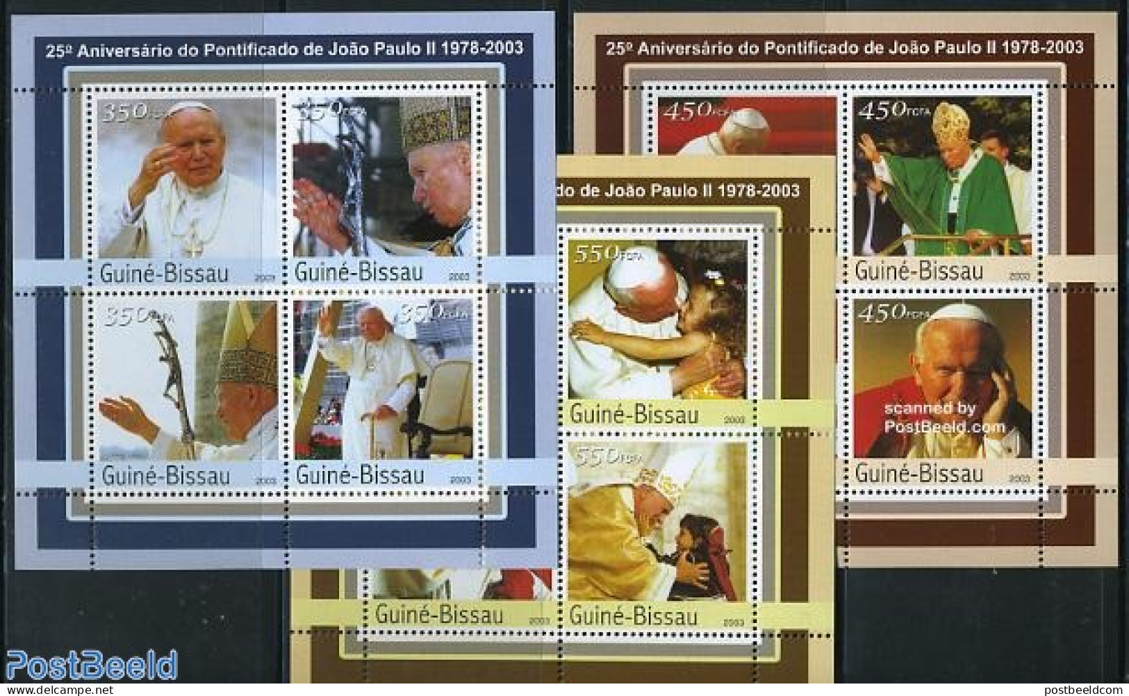 Guinea Bissau 2003 Pope John Paul II 12v (3 M/ss), Mint NH, Religion - Pope - Religion - Popes