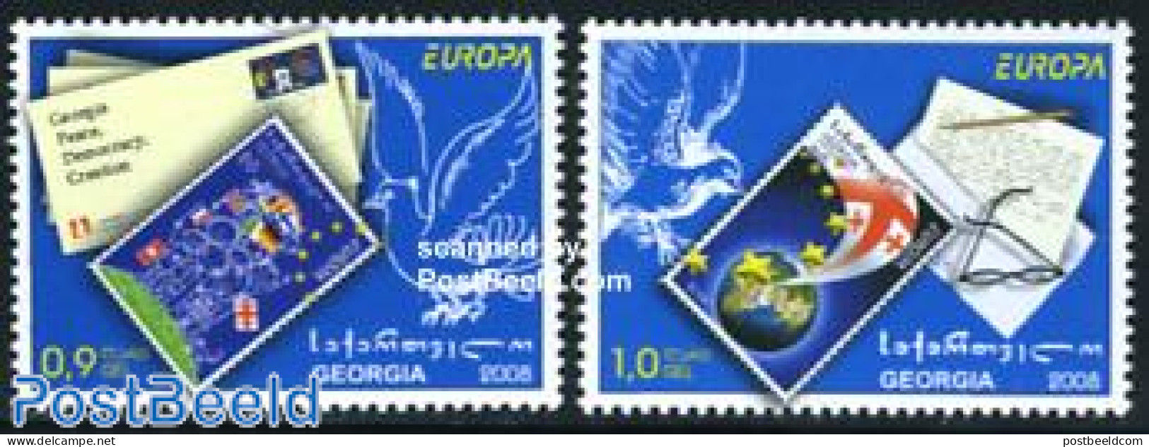 Georgia 2008 Europa, The Letter 2v, Mint NH, History - Nature - Various - Europa (cept) - Birds - Stamps On Stamps - G.. - Timbres Sur Timbres