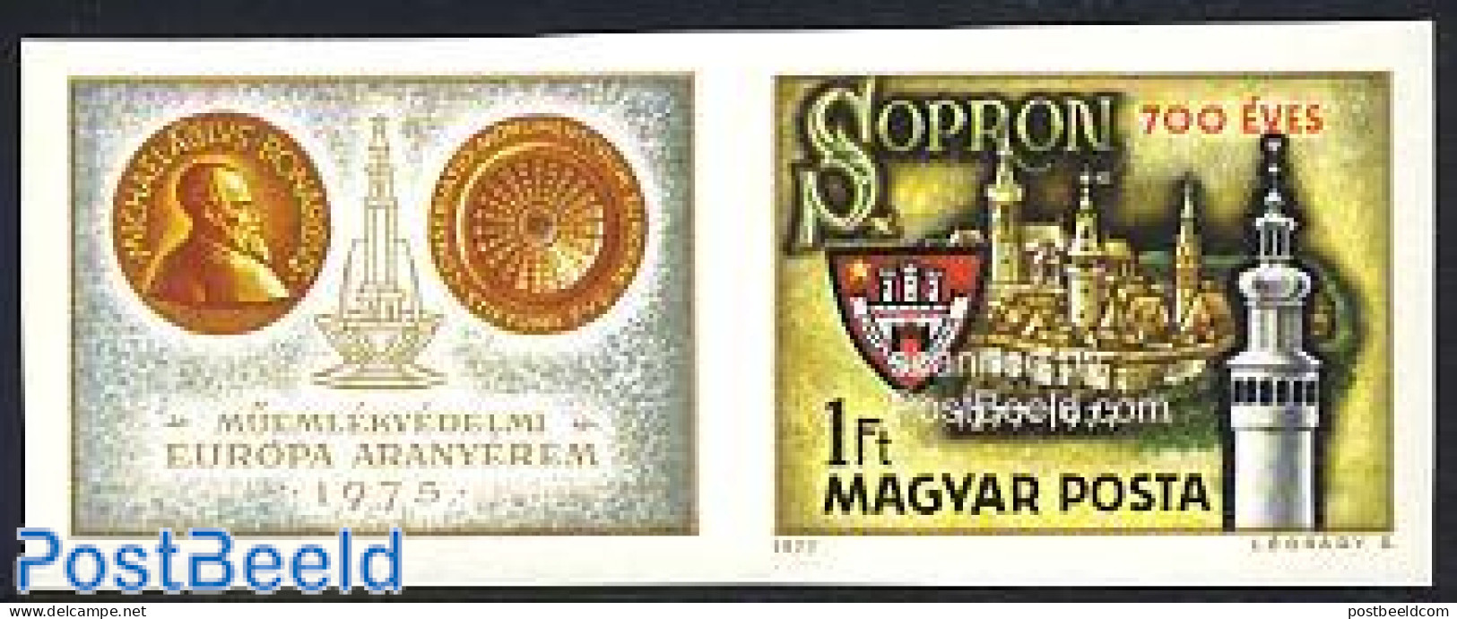 Hungary 1977 Sopron 1v+tab Imperforated, Mint NH, History - Coat Of Arms - Ungebraucht