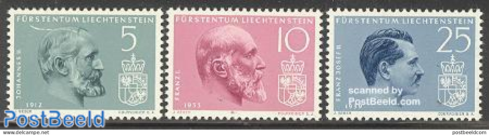 Liechtenstein 1962 STAMPS 50TH ANN. 3V, Mint NH, History - Kings & Queens (Royalty) - Neufs