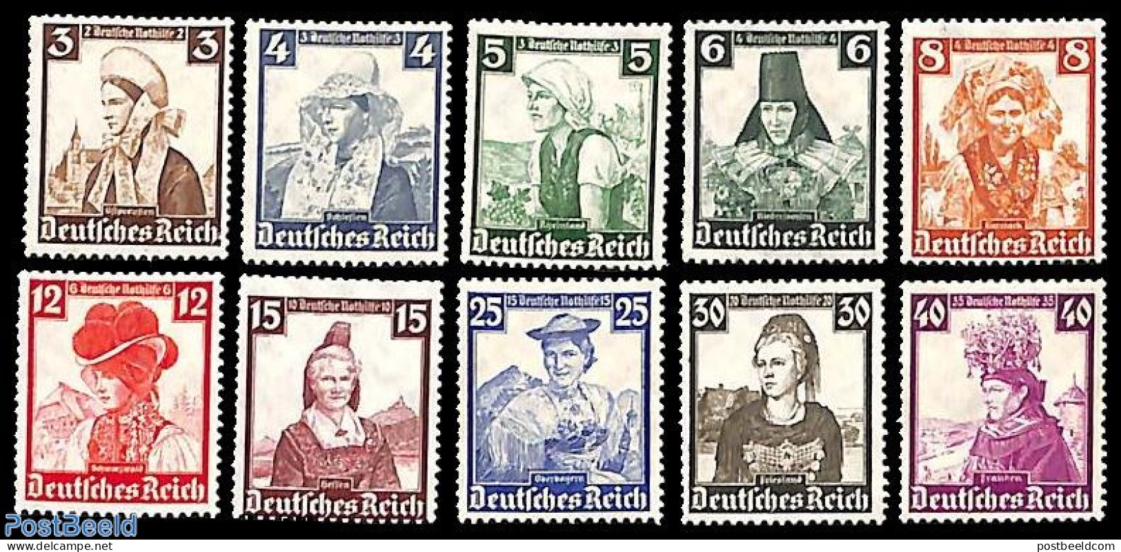 Germany, Empire 1935 Winter Aid, Costumes 10v, Unused (hinged), Various - Costumes - Neufs