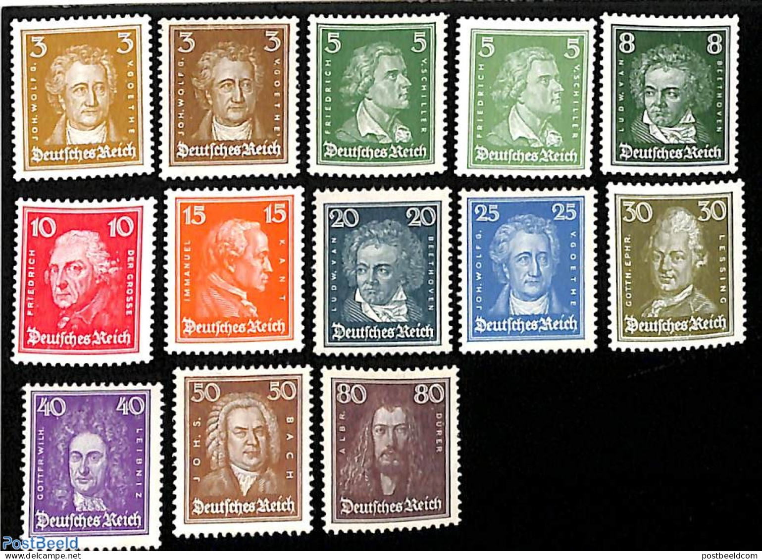Germany, Empire 1926 Famous Persons 13v, Unused (hinged), History - Performance Art - Science - Kings & Queens (Royalt.. - Unused Stamps