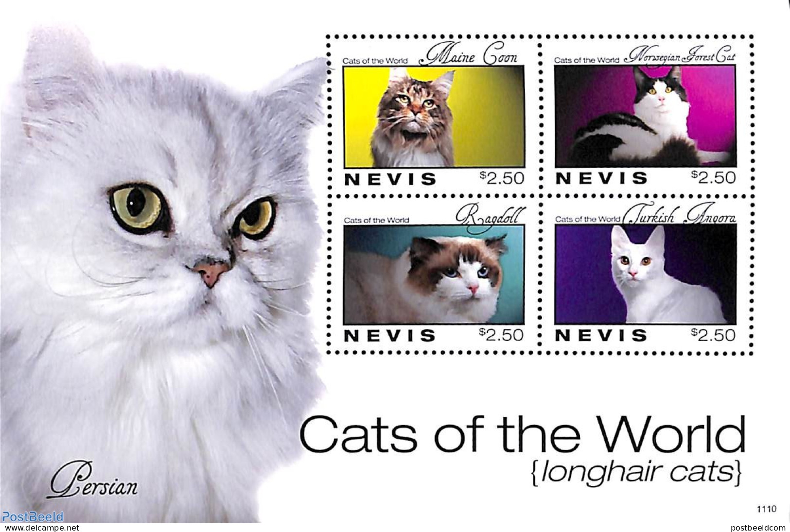 Nevis 2011 Cats 4v M/s, Mint NH, Nature - Cats - St.Kitts Und Nevis ( 1983-...)