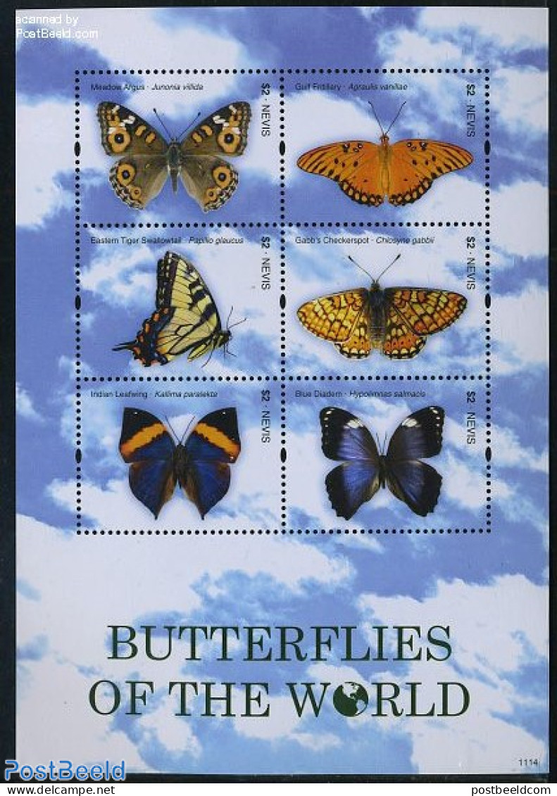 Nevis 2011 Butterflies Of The World 6v M/s, Mint NH, Nature - Butterflies - St.Kitts Und Nevis ( 1983-...)