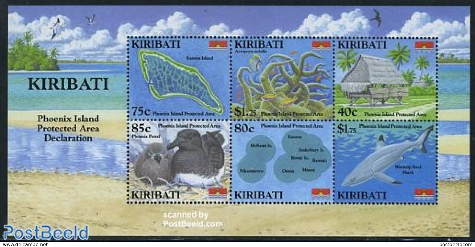 Kiribati 2008 Phoenix Island S/s, Mint NH, Nature - Various - Birds - Fish - Maps - Vissen