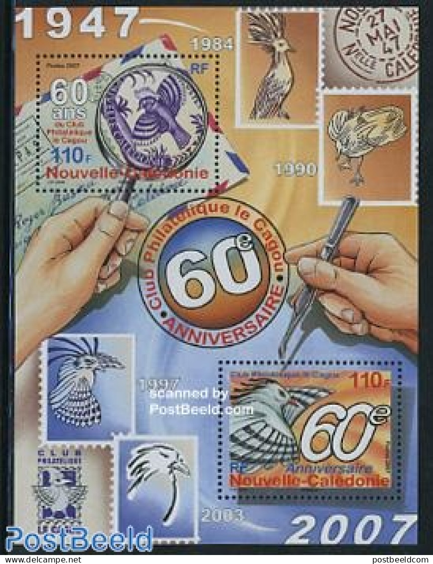 New Caledonia 2007 Philatelic Club Le Cagou 60th Ann. S/s, Mint NH, Nature - Birds - Philately - Stamps On Stamps - Neufs