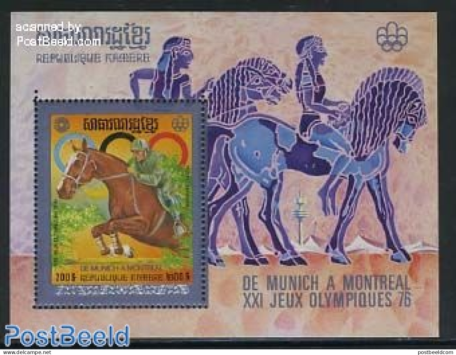 Cambodia 1975 Olympic Games S/s, Mint NH, Nature - Sport - Horses - Olympic Games - Cambodja