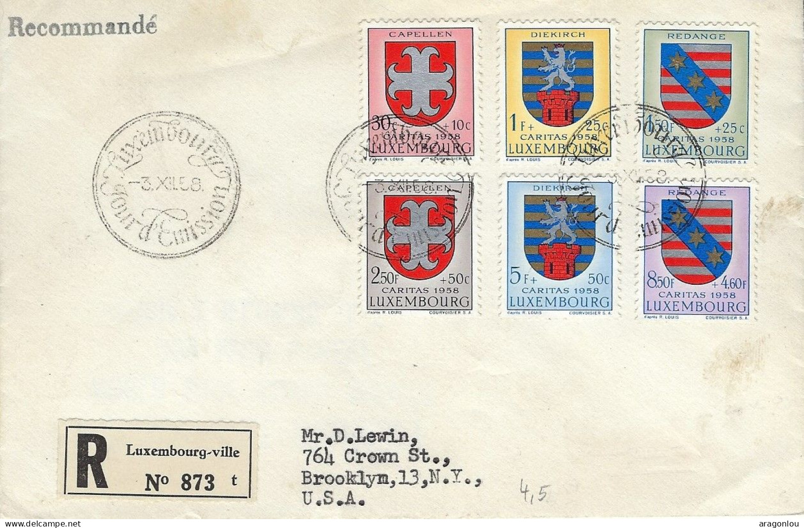 Luxembourg - Luxemburg - Lettre  Recommandé   1958  Caritas - FDC