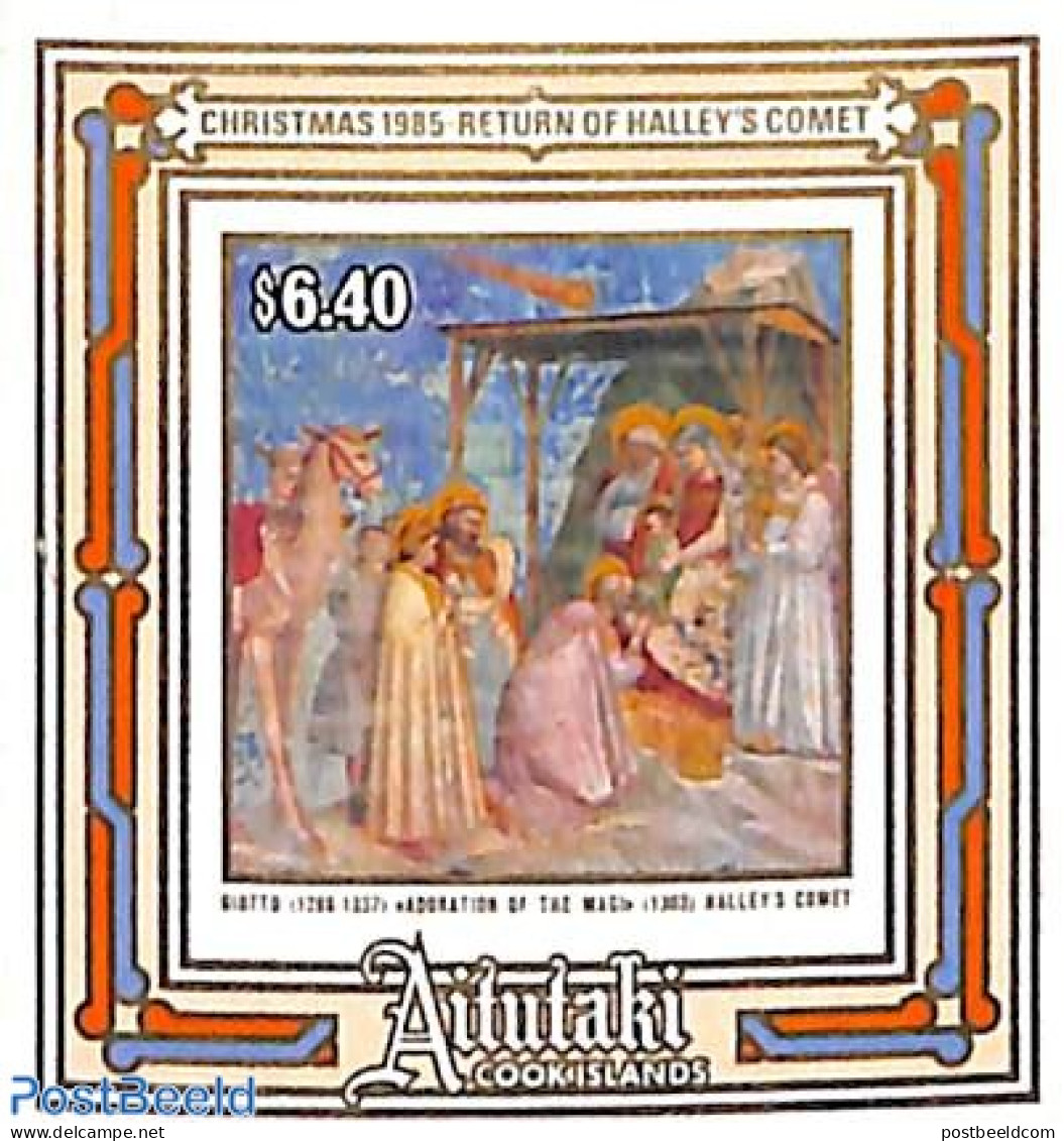 Aitutaki 1985 Giotto Painting S/s, Mint NH, Religion - Science - Christmas - Art - Paintings - Halley's Comet - Kerstmis