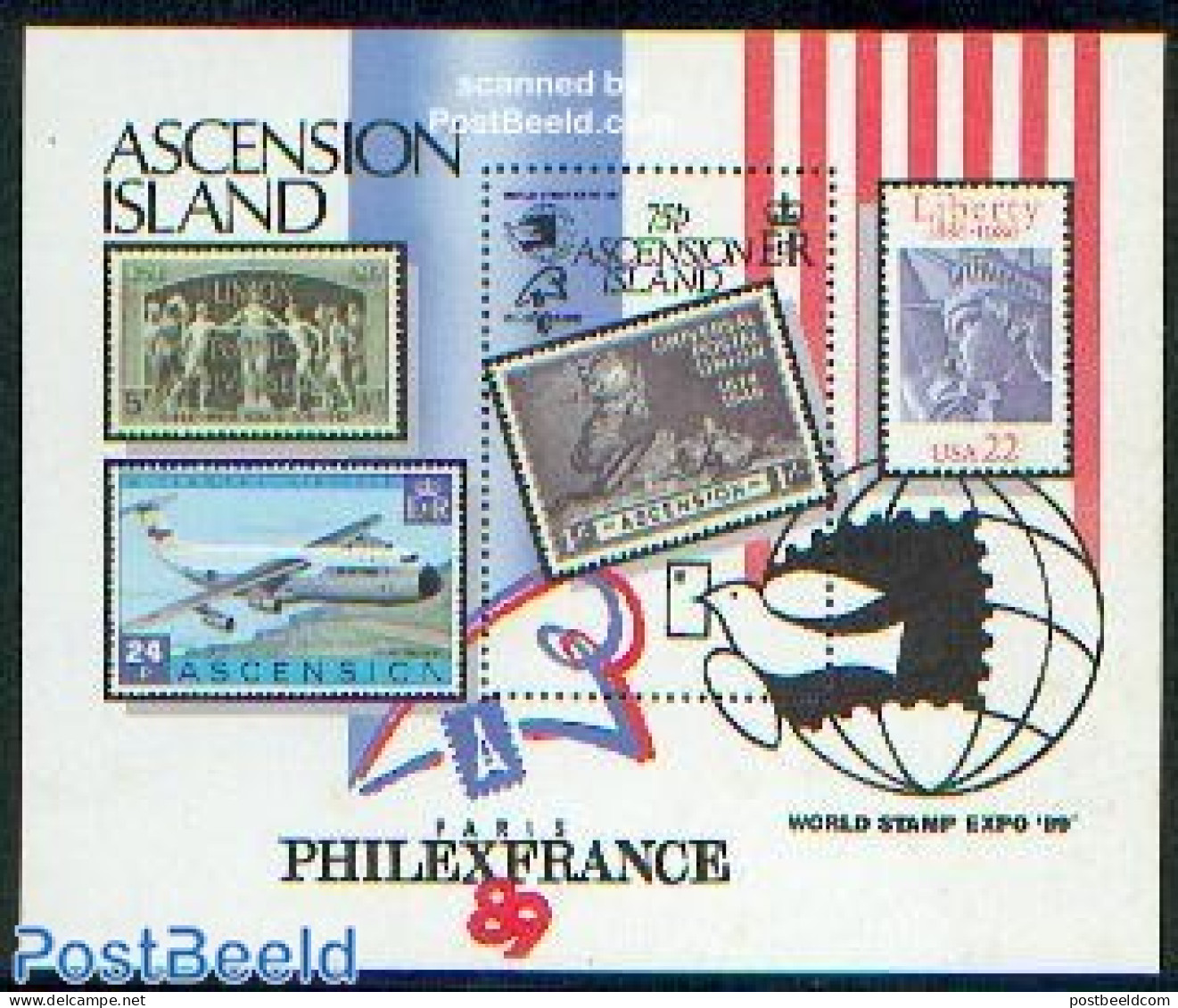 Ascension 1989 World Stamp Expo S/s, Mint NH, Stamps On Stamps - U.P.U. - Timbres Sur Timbres