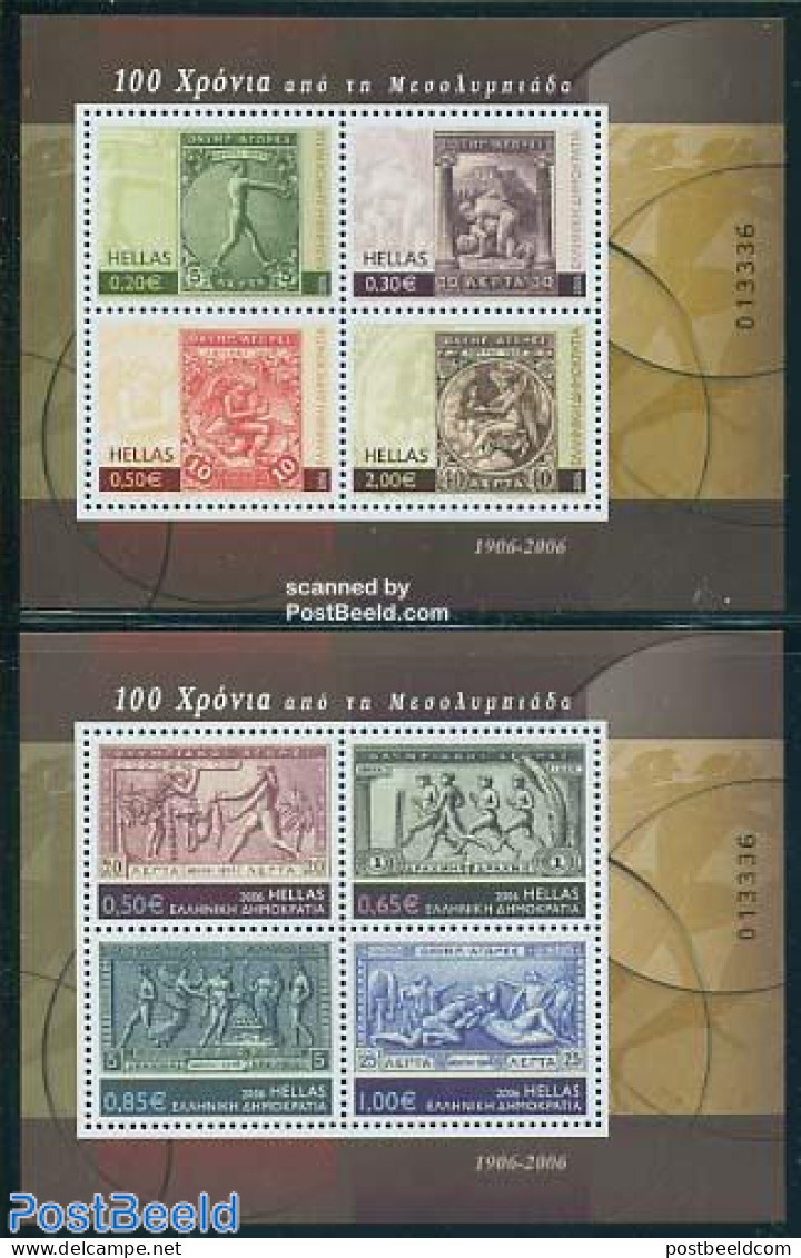 Greece 2006 Olympic Interim Games 1906 2 S/s, Mint NH, Sport - Olympic Games - Stamps On Stamps - Nuevos