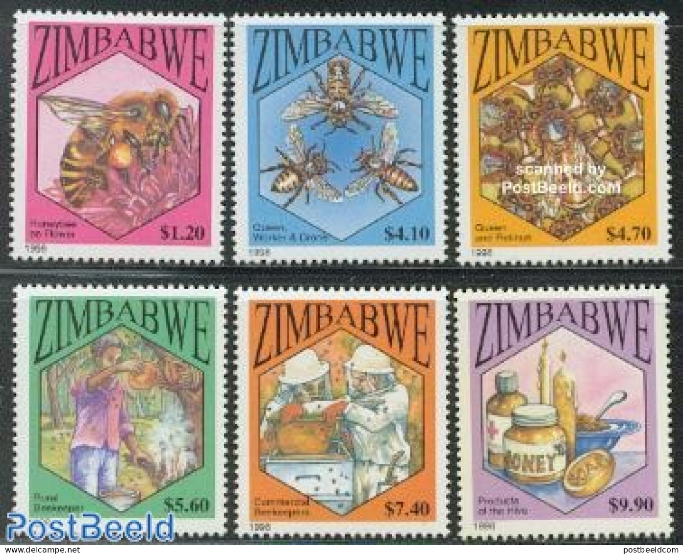 Zimbabwe 1998 Bee Keeping 6v, Mint NH, Nature - Bees - Insects - Zimbabwe (1980-...)