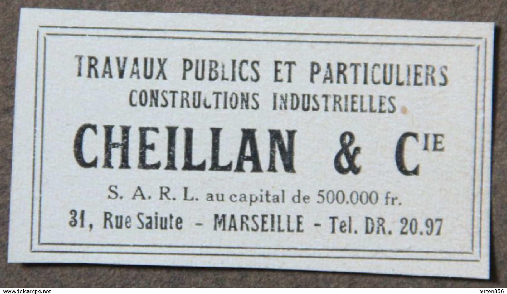 Publicité : Cheillan & Cie, Travaux Publics Et Particuliers, Constructions Industrielles, à Marseille, 1951 - Publicités