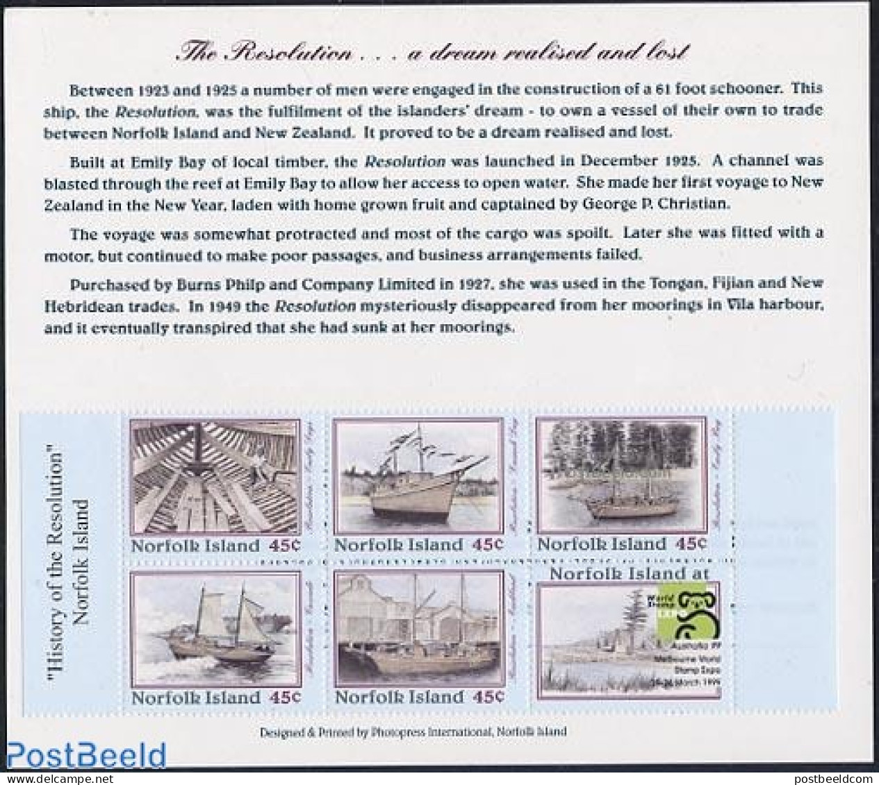 Norfolk Island 1999 Australia 5v In Booklet, Mint NH, Transport - Philately - Stamp Booklets - Ships And Boats - Non Classés