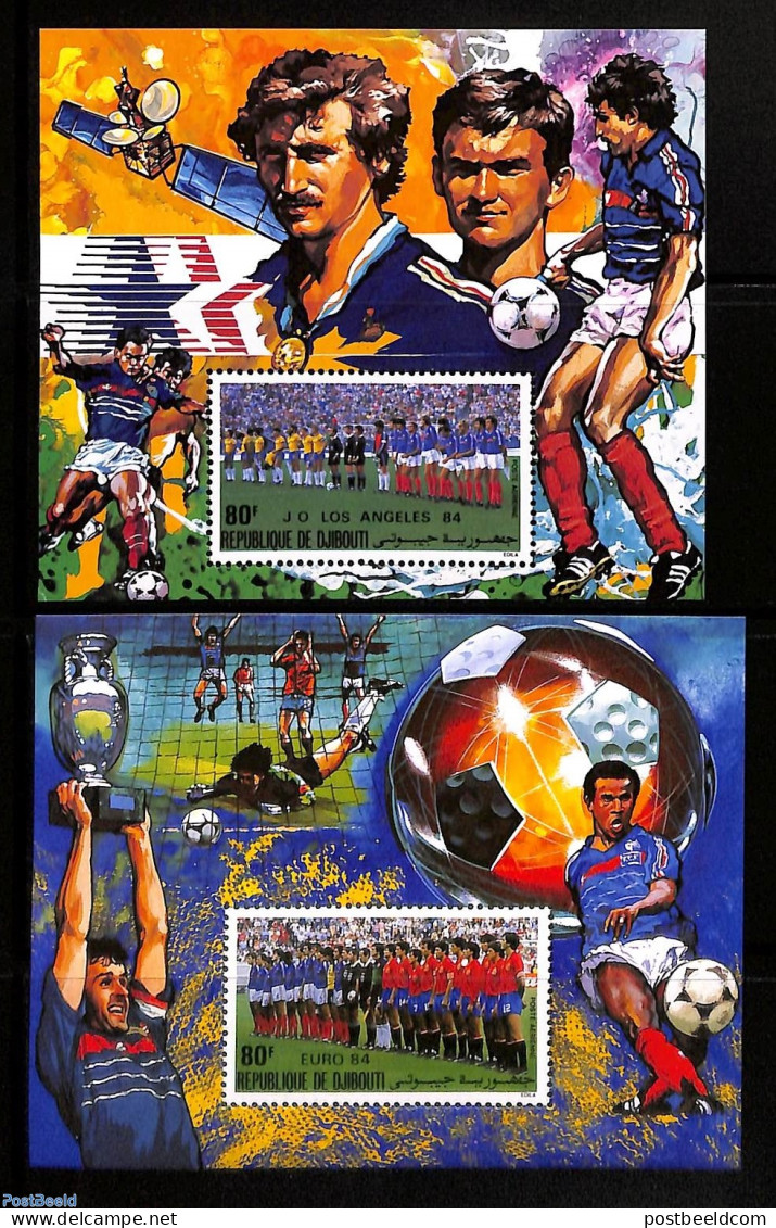 Djibouti 1984 Football Games 2 S/s, Mint NH, Sport - Transport - Football - Olympic Games - Space Exploration - Djibouti (1977-...)