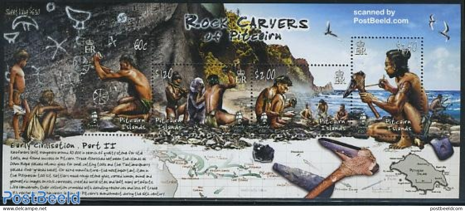 Pitcairn Islands 2007 Rock Carvers Of Pitcairn 4v M/s, Mint NH, History - Various - Maps - Art - Cave Paintings - Géographie
