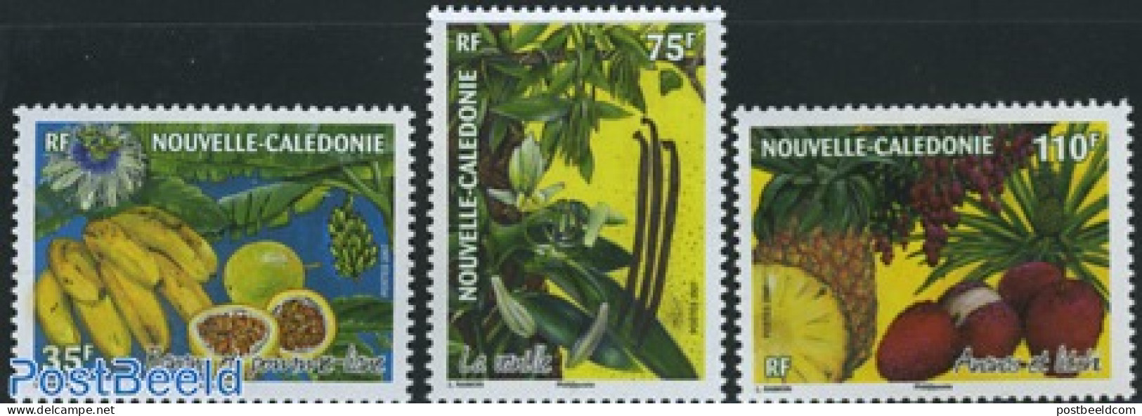 New Caledonia 2007 Tropical Fruit 3v, Fragrant Stamps, Mint NH, Nature - Various - Fruit - Scented Stamps - Ongebruikt