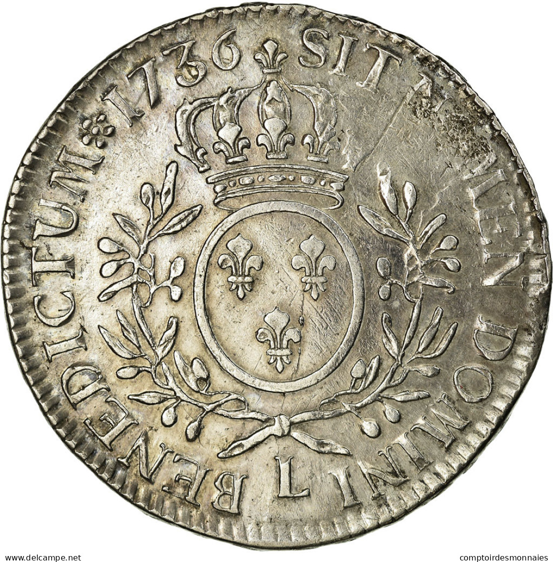 Monnaie, France, Louis XV, Écu Aux Branches D'olivier, Ecu, 1736, Bayonne, TTB - 1715-1774 Louis XV Le Bien-Aimé