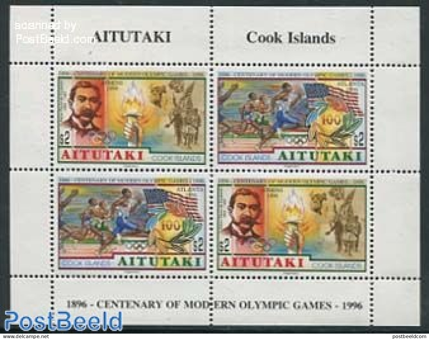 Aitutaki 1996 Modern Olympics Centenary M/s, Mint NH, Sport - Athletics - Olympic Games - Athlétisme