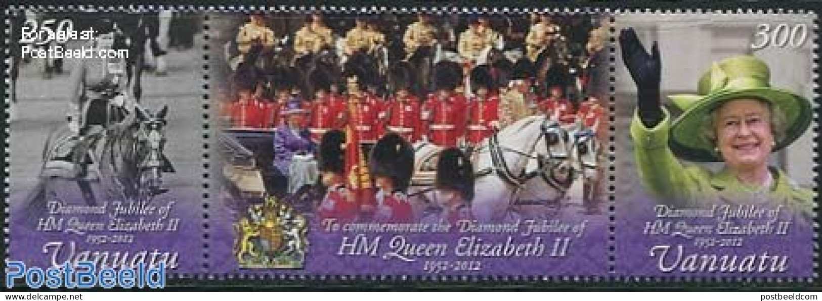 Vanuatu 2012 Elizabeth II Diamond Jubilee 3v [::], Mint NH, History - Nature - Various - Kings & Queens (Royalty) - Ho.. - Royalties, Royals