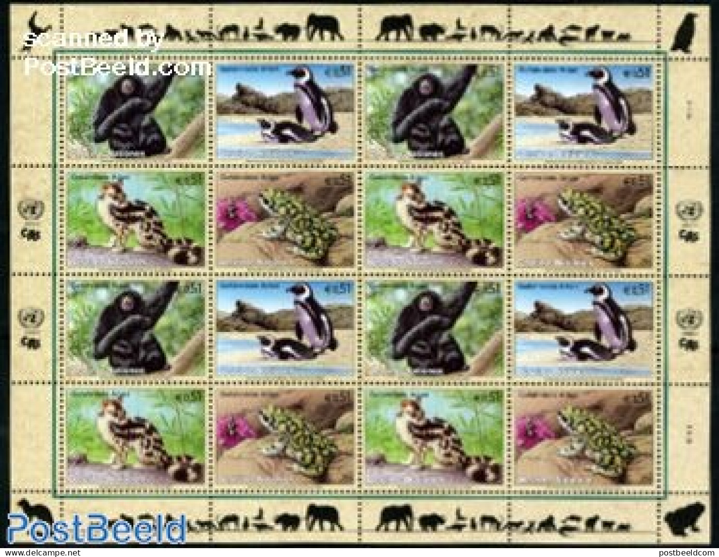 United Nations, Vienna 2002 Animals 4x4v M/s, Mint NH, Nature - Animals (others & Mixed) - Frogs & Toads - Monkeys - P.. - Autres & Non Classés