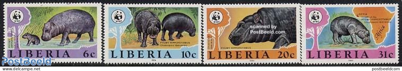 Liberia 1984 WWF, Pygmy Hippopotamus 4v, Rubens Painting, Mint NH, Nature - Animals (others & Mixed) - Hippopotamus - .. - Sonstige & Ohne Zuordnung