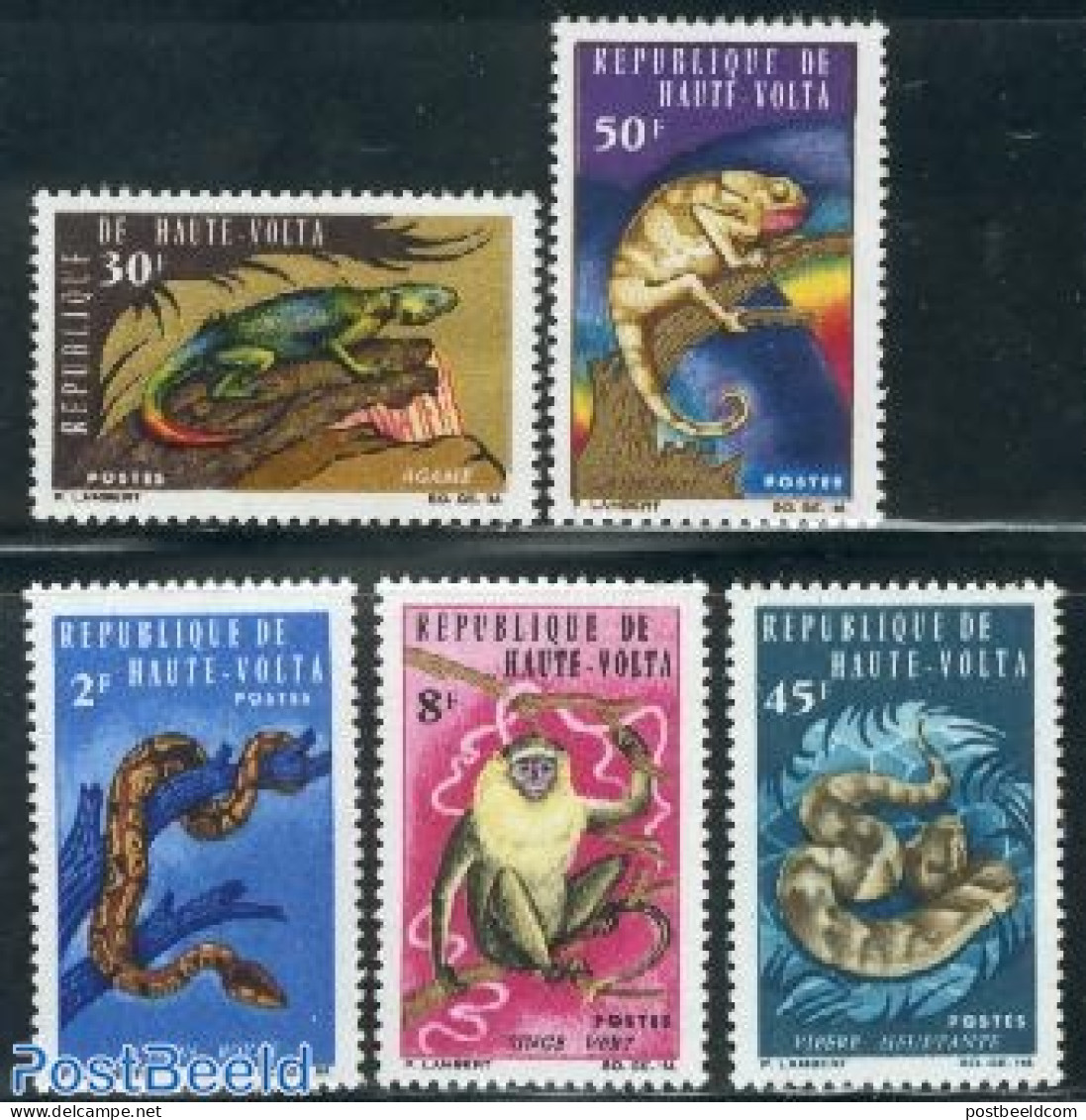 Upper Volta 1966 Animals 5v, Mint NH, Nature - Animals (others & Mixed) - Monkeys - Reptiles - Snakes - Autres & Non Classés