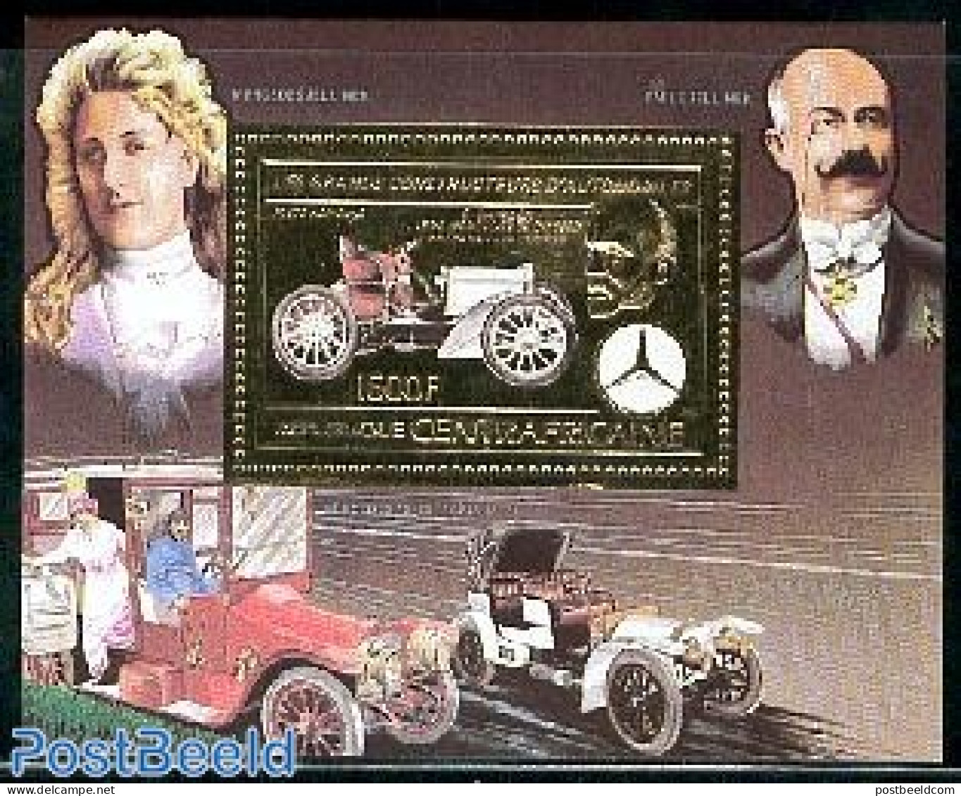 Central Africa 1983 Mercedes S/s, Gold, Mint NH, Transport - Automobiles - Autos