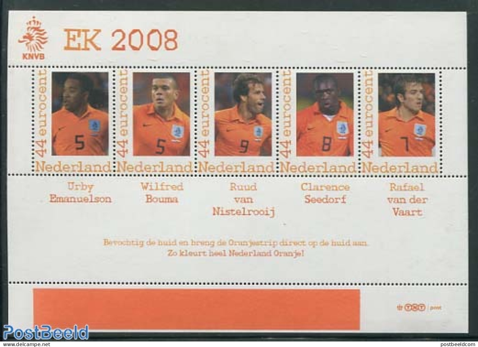 Netherlands - Personal Stamps TNT/PNL 2008 EC Football 5v M/s (Urby Emanuelson), Mint NH, Sport - Football - Autres & Non Classés