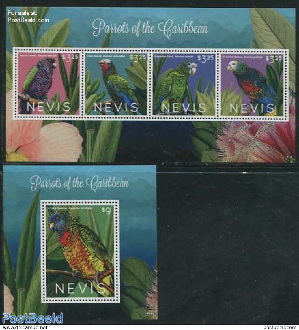 Nevis 2013 Parrots 2 S/s, Mint NH, Nature - Birds - Parrots - St.Kitts And Nevis ( 1983-...)