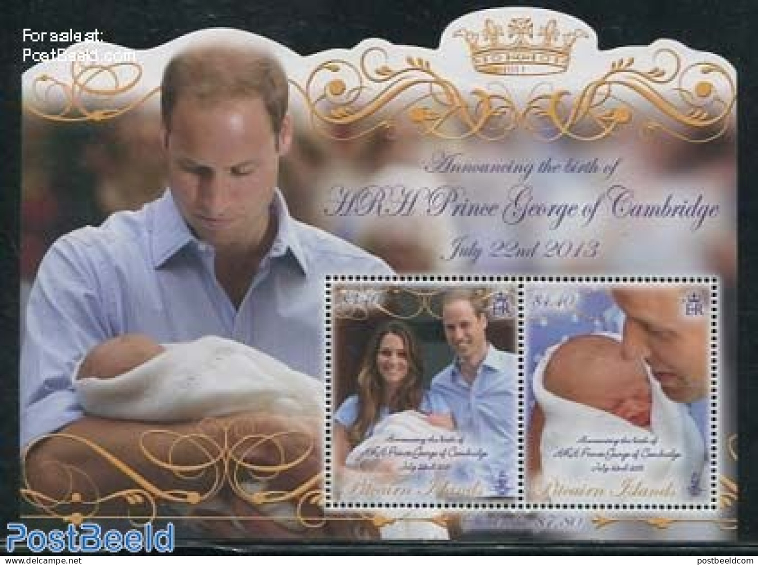 Pitcairn Islands 2013 Royal Baby S/s, Mint NH, History - Kings & Queens (Royalty) - Familles Royales