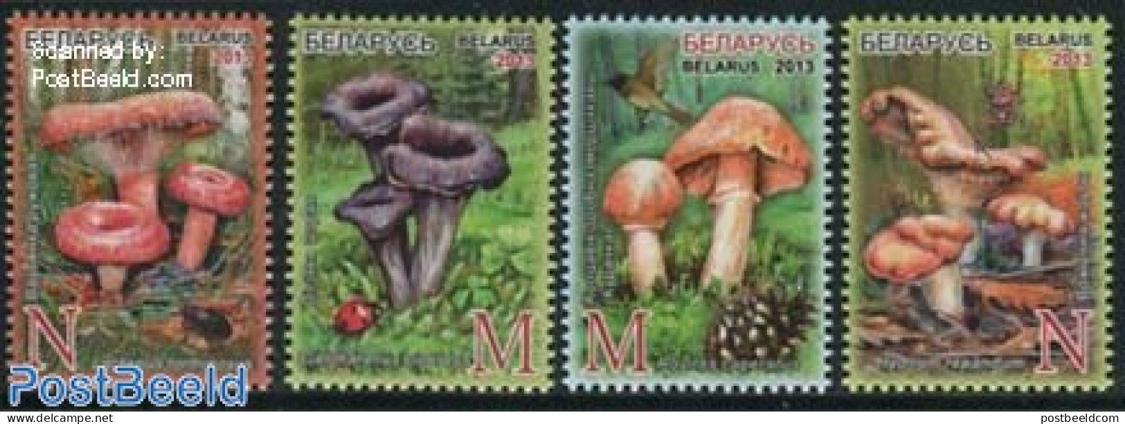 Belarus 2013 Edible Mushrooms 4v, Mint NH, Health - Nature - Food & Drink - Birds - Insects - Mushrooms - Food