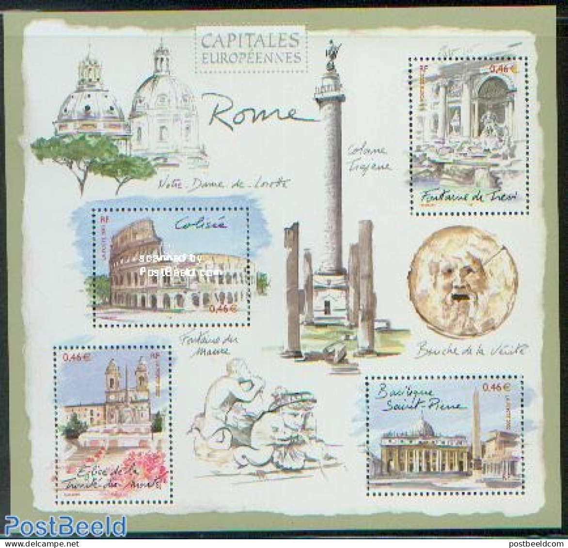 France 2002 Eur. Capitals/Rome S/s, Mint NH, History - Europa Hang-on Issues - Art - Architecture - Neufs
