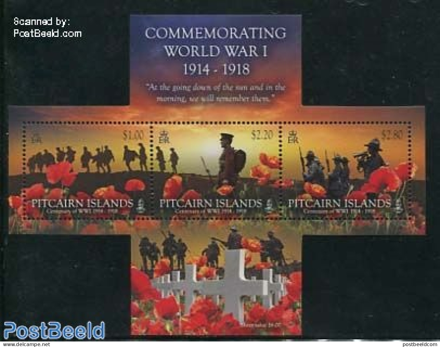 Pitcairn Islands 2014 World War I S/s, Mint NH, History - Nature - Flowers & Plants - World War I - Guerre Mondiale (Première)