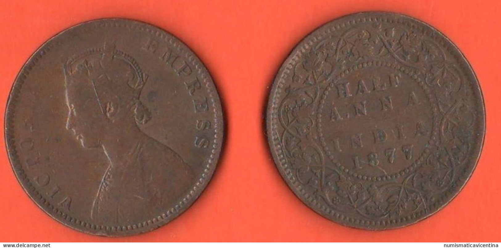 1/2 Anna 1877 British India Half Anna Indie Victoria Queen British Colonies Copper Coin K 487 - Colonias