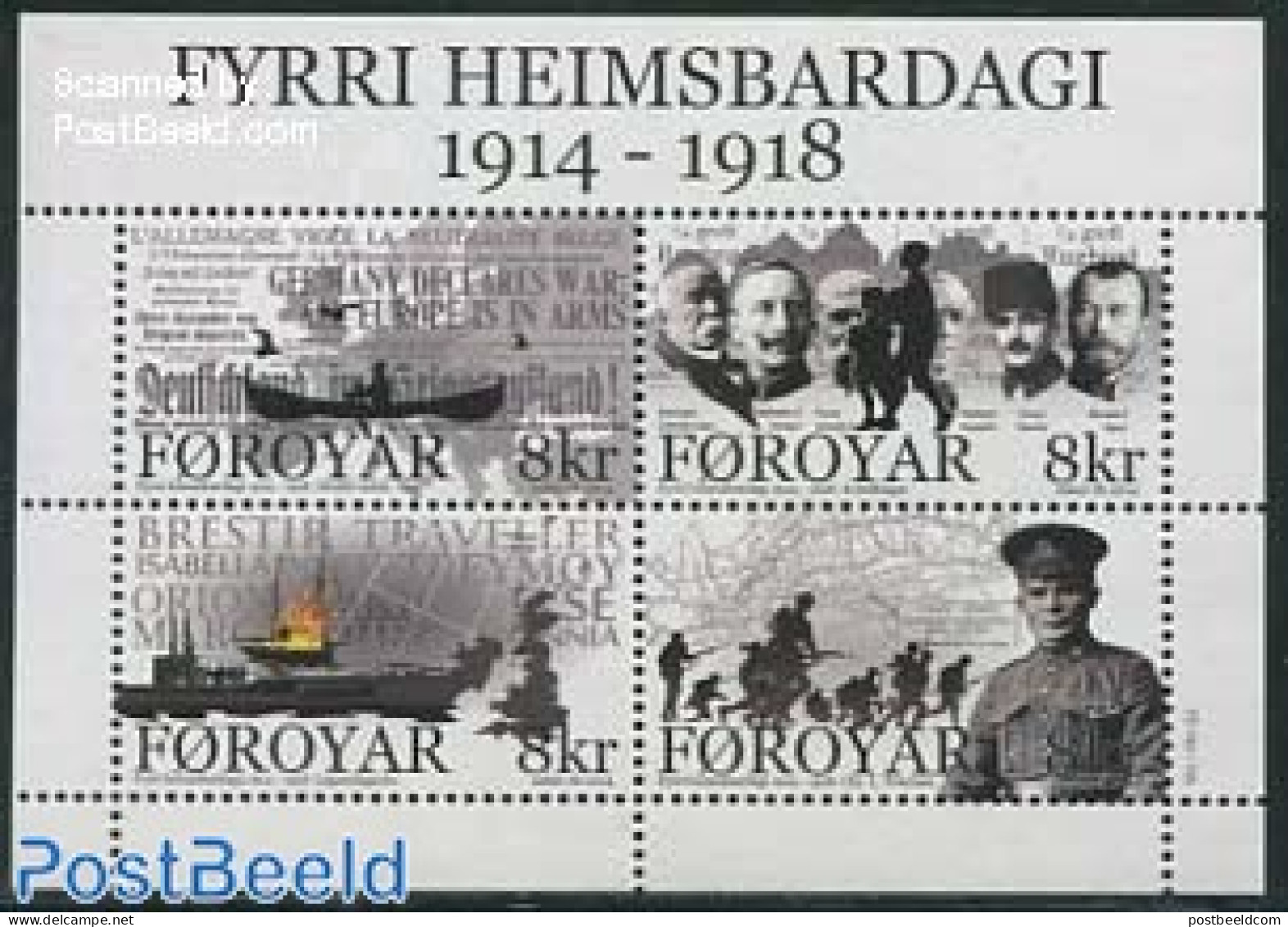 Faroe Islands 2014 World War I 4v M/s, Mint NH, History - Transport - Various - Militarism - Ships And Boats - Maps - .. - Militaria