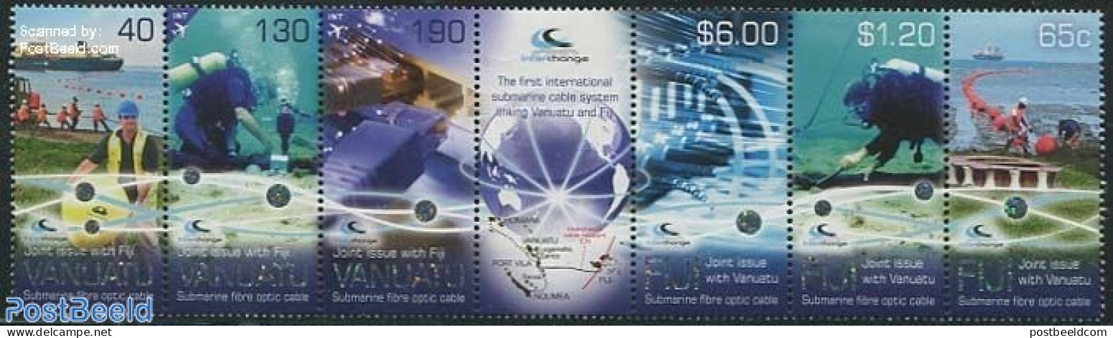 Fiji 2014 Submarine Fibre Optic Cable Vanuatu/Fiji 6v+tab [:::T:::], Mint NH, Science - Sport - Transport - Various - .. - Télécom